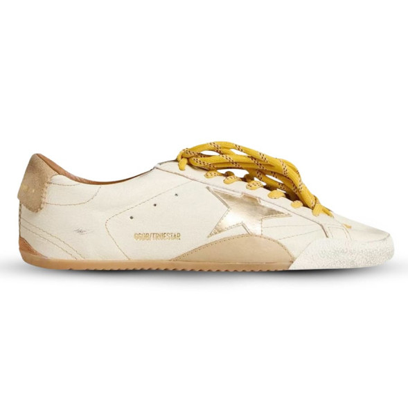 Женские кеды Golden Goose True-Star in White Nappa Leather With Gold Star and Beige Suede Heel Tab