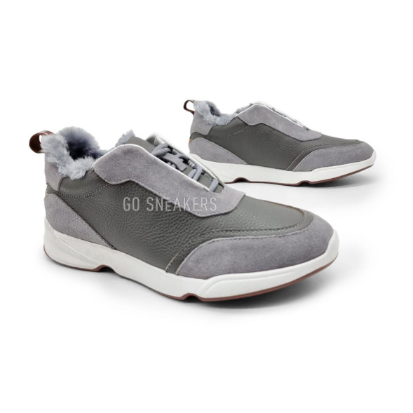 Мужские зимние кроссовки Loro Piana Man Winter Sneakers Leather Suede Grey