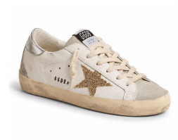 Golden Goose GG Super-Star With Gold Glitter Star and Ice-Gray Suede Inserts