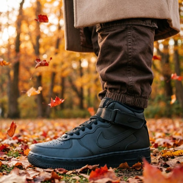 Мужские кроссовки Nike Air Force 1 Mid Black Autumn Black