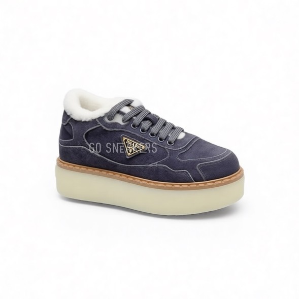 Женские зимние кроссовки на платформе Prada Platform Suede Winter Dark Grey