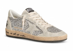 Golden Goose Ball-Star In Silver Glitter with Ice-Gray Suede Inserts